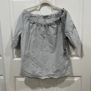 COS Women's Top Gray Off Shoulder Short Sleeve‎ Ruffle Neck Tie Size 40